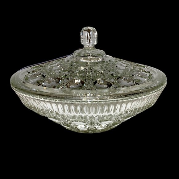 Vintage Federal Clear Glass Windsor Lidded Glass Dish Round - Picture 7 of 7